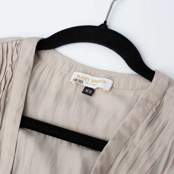 Ramy Brook Brown Crepe V-Neck Smocked Waist Midi Dress - Picture 6 of 11